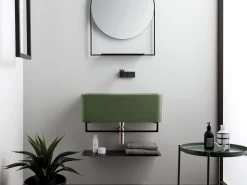 Lavabo Sospeso/Appoggio Wynn 70X40Xh.25 In Ceramica Opaco Verde Bamboo