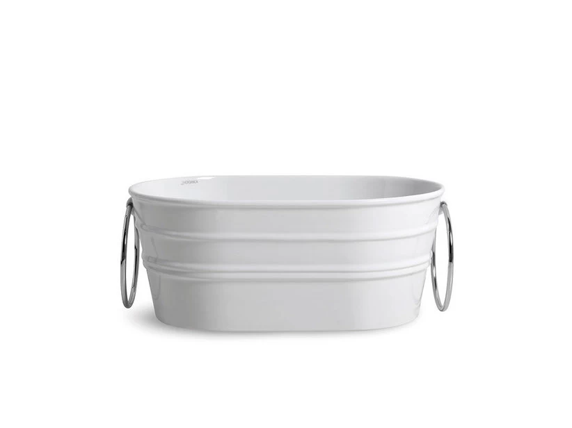 Lavabo Sospeso/Appoggio Tinozza 60X40Xh25 Con Anelli In Ceramica Lucido Bianco 3 Lavabo Sospeso/Appoggio Tinozza 60X40Xh25 Con Anelli In Ceramica Lucido Bianco