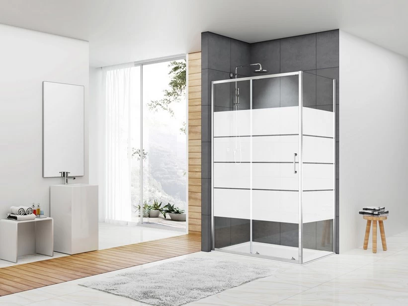 Box Doccia Angolare Arek 70x100 H190 Porta Scorrevole E Lato Fisso Cristallo 6 Mm Trasparente Serigrafato Cromo 3 Box Doccia Angolare Arek 70x100 H190 Porta Scorrevole E Lato Fisso Cristallo 6 Mm Trasparente Serigrafato Cromo