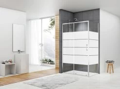 Box Doccia Angolare Arek 80x120 H190 Porta Scorrevole E Lato Fisso Cristallo 6 Mm Trasparente Serigrafato Cromo