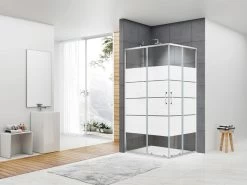 Box Doccia Angolare Arek 70x100 H190 Porte Scorrevoli Cristallo 6 Mm Trasparente Serigrafato Cromo