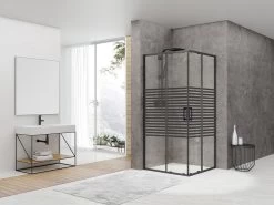 Box Doccia Angolare Arek 80x80 H190 Porte Scorrevoli Cristallo 6 Mm Trasparente Serigrafato Nero Opaco