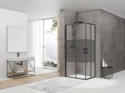 Box Doccia Angolare Arek 70x100 H190 Porte Scorrevoli Cristallo 6 Mm Trasparente Serigrafato Nero Opaco