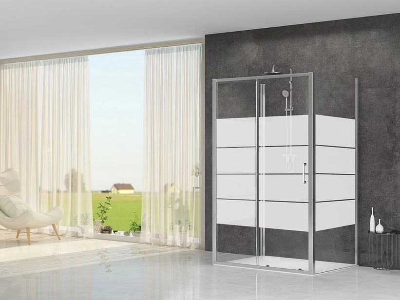 Box Doccia Arek 80x100x80 H190 Porta Scorrevole E 2 Lati Fissi Cristallo 6 Mm Trasparente Serigrafato Cromo 3 Box Doccia Arek 80x100x80 H190 Porta Scorrevole E 2 Lati Fissi Cristallo 6 Mm Trasparente Serigrafato Cromo