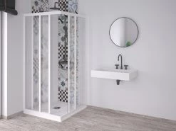 Box Doccia Angolare Skill 2 Ante Scorrevoli 70x70 Cm Acrilico Semitrasparente Effetto Bagnato Bianco Pastello