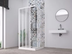 Box Doccia Skill 2 Ante Scorrevoli E Lato Fisso 80x80x80 Cm Acrilico Semitrasparente Effetto Bagnato Bianco Pastello