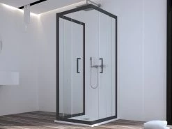 Box Doccia Zen 80x80x80 H190,4 2 Porte Scorrevoli E Lato Fisso Cristallo 6 Mm Trasparente Nero Opaco