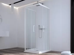 Box Doccia Zen 80x100x80 H190,4 Cm 2 Porte Scorrevoli E Lato Fisso Cristallo 6 Mm Trasparente Bianco Opaco