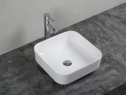 Lavabo Da Appoggio Dora 38,5x38,5 H14 In Ceramica Bianco Lucido