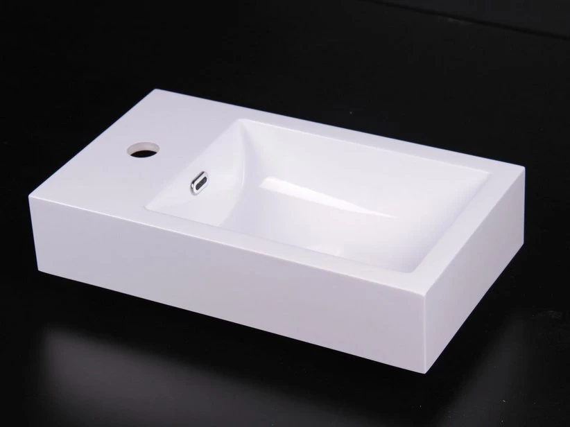 Lavabo Appoggio/Sospeso Papete 46X26Xh14 In Resina Lucido Bianco 3 Lavabo Appoggio/Sospeso Papete 46X26Xh14 In Resina Lucido Bianco