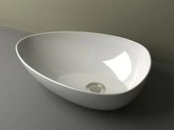Lavabo Da Appoggio Piuma Ovale 47X35 H14 In Ceramica Lucido Bianco