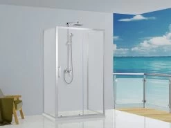 Box Doccia Neptum 100x70x70 H190 Porta Scorrevole E 2 Lati Fissi Cristallo 6 Mm Trasparente Cromato