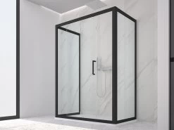 Box Doccia Zen 70x120x70 H190,4 Porta Scorrevole E 2 Lati Fissi Cristallo 6 Mm Trasparente Nero Opaco